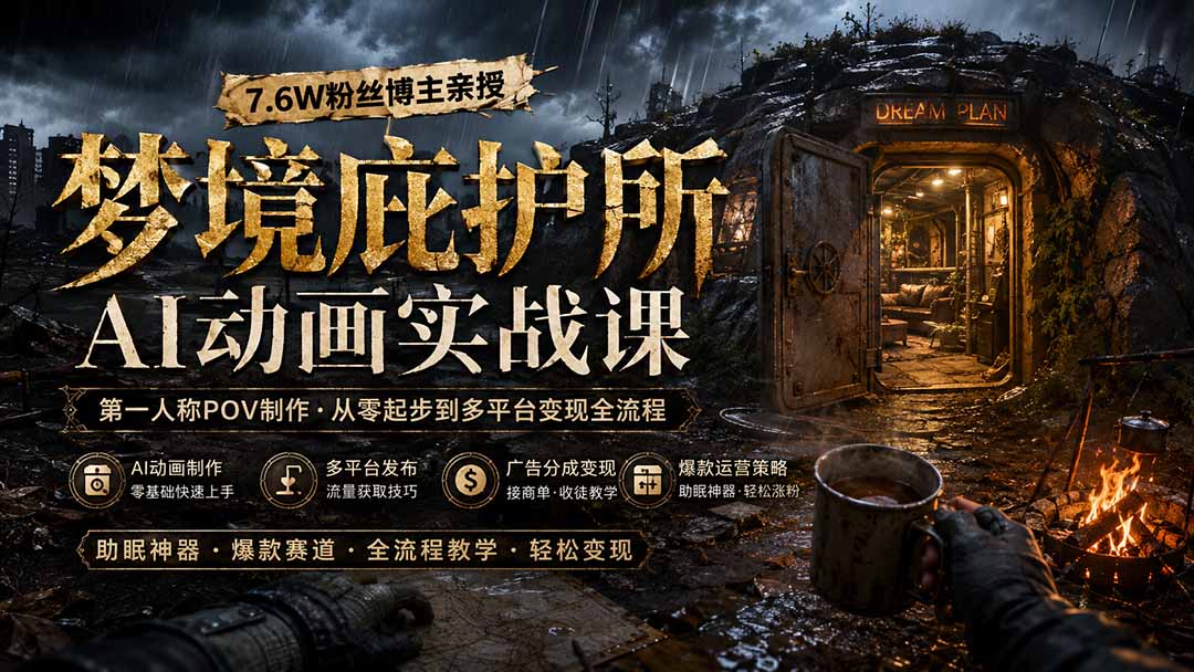 梦境庇护所AI动画实战课：7.6W粉丝博主亲授第一人称POV制作，从零起步到多平台发布变现全流程-桀创项目掘金社