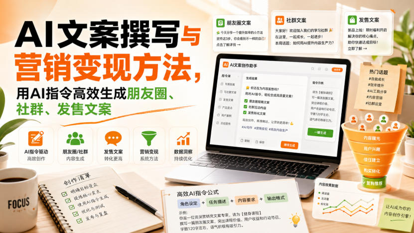 AI文案撰写与营销变现方法，用AI指令高效生成朋友圈、社群、发售文案-桀创项目掘金社