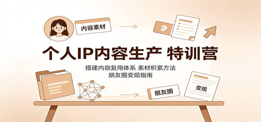 个人IP内容生产特训营：搭建内容复用体系，素材积累方法，朋友圈变现指南-桀创项目掘金社