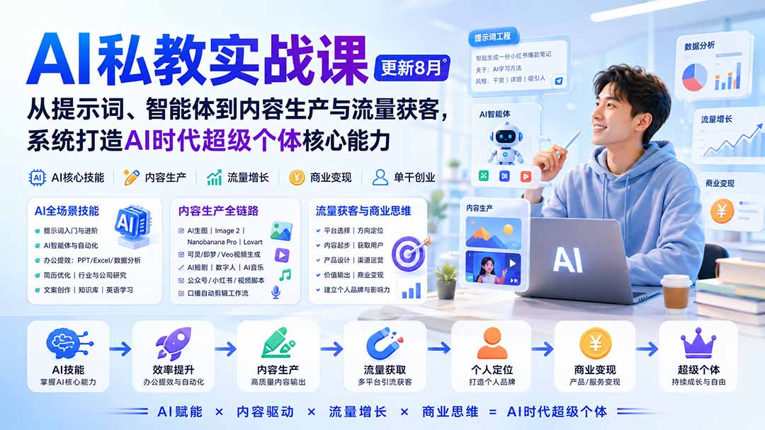 AI私教实战课-更新8月：从提示词、智能体到内容生产与流量获客，系统打造AI时代超级个体核心能力-桀创项目掘金社