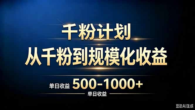 抖音千粉账号计划，从千粉到规模化收益 500-1000+单日收益-桀创项目掘金社