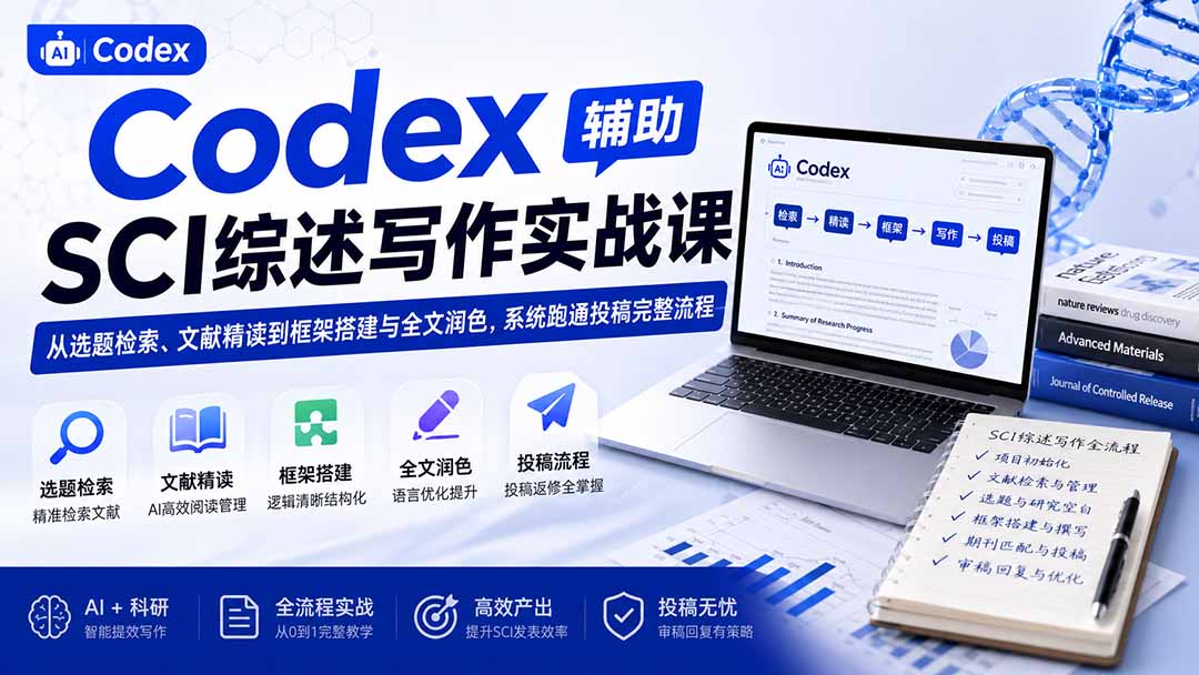 Codex辅助SCI综述写作实战课——从选题检索、文献精读到框架搭建与全文润色，系统跑通投稿完整流程-桀创项目掘金社