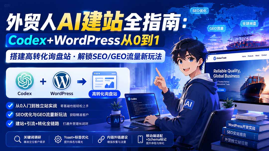 外贸人AI建站全指南：Codex+WordPress从0到1·搭建高转化询盘站·解锁SEO/GEO流量新玩法-更新-桀创项目掘金社