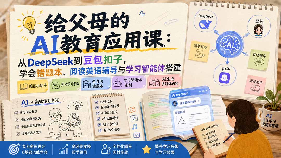 给父母的AI教育应用课：从DeepSeek到豆包扣子，学会错题本、阅读英语辅导与学习智能体搭建-桀创项目掘金社