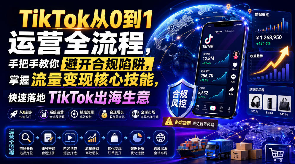 TikTok从0到1运营全流程，手把手教你避开合规陷阱，掌握流量变现核心技能，快速落地TikTok出海生意(更新8月)-桀创项目掘金社