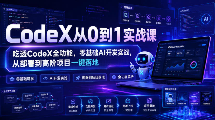 CodeX从0到1实战课，吃透CodeX全功能，零基础AI开发实战，从部署到高阶项目一键落地-桀创项目掘金社