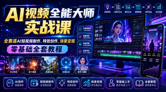 AI视频全能大师实战课｜全赛道AI短视频制作、特效创作、场景变现零基础全套教程-桀创项目掘金社