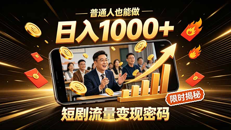 一部手机做短剧分发，不用真人出镜、不用拍摄剧本，快手流量变现日赚千元-桀创项目掘金社