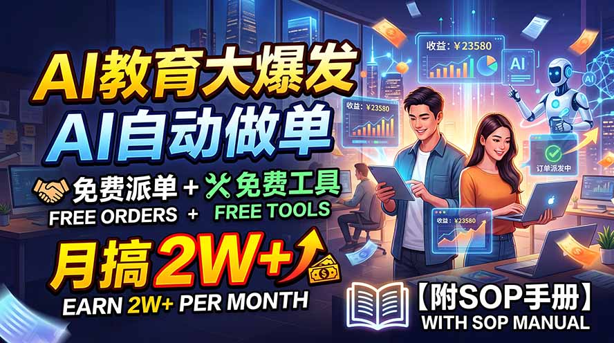 AI教育大爆发，AI自动做单，免费派单+免费工具，月搞2W+【附SOP手册】-桀创项目掘金社