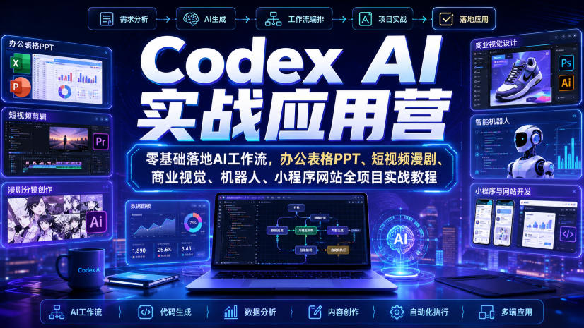 Codex AI实战应用营｜零基础落地AI工作流，办公表格PPT、短视频漫剧、商业视觉、机器人、小程序网站全项目实战教程-桀创项目掘金社