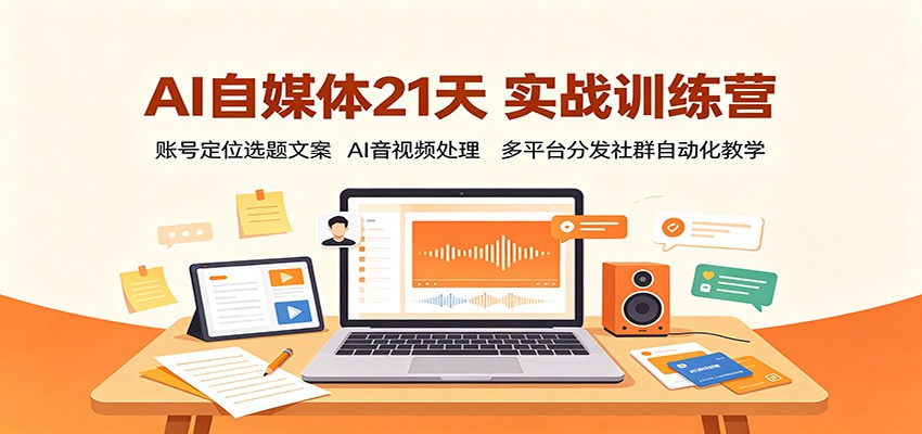 AI自媒体21天实战训练营：账号定位选题文案，AI音视频处理，多平台分发社群自动化教学-桀创项目掘金社