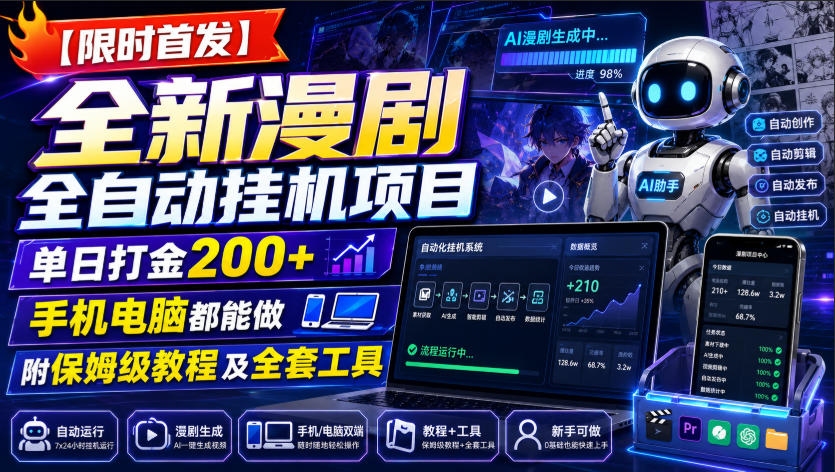 【限时首发】全新漫剧全自动挂G项目，单日打金200+，手机电脑都能做，附保姆级教程及全套工具【揭秘】-桀创项目掘金社