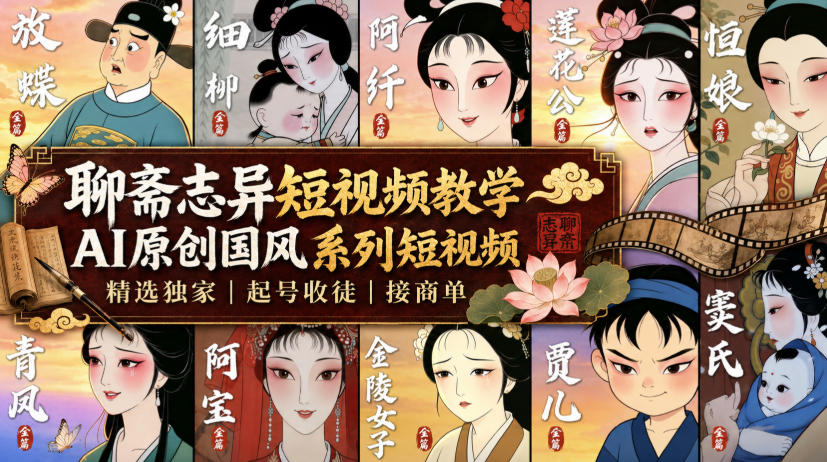 聊斋志异短视频教学，AI原创国风系列短视频，精选独家丨起号收徒丨接商单-桀创项目掘金社
