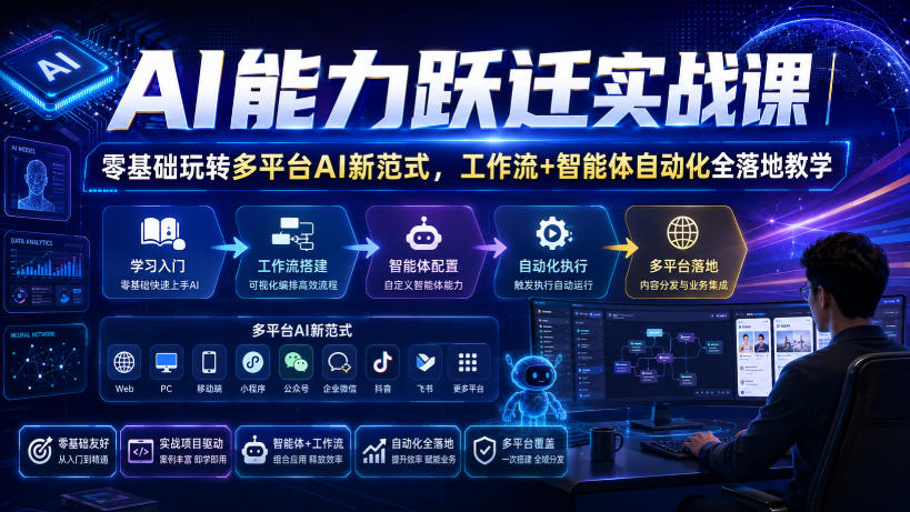 AI能力跃迁实战课｜零基础玩转多平台AI新范式，工作流+智能体自动化全落地教学-桀创项目掘金社