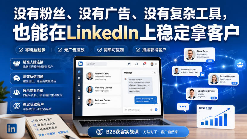 没有粉丝、没有广告、没有复杂工具，也能在LinkedIn上稳定拿客户【原创双语字幕】-桀创项目掘金社