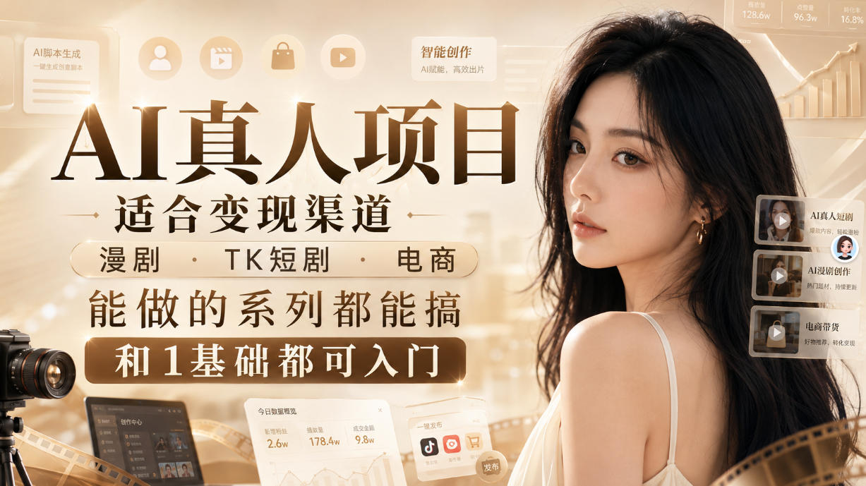 AI真人项目，适合变现渠道，漫剧，TK短剧，电商，能做的系列都能搞，0和1基础都可入门-桀创项目掘金社