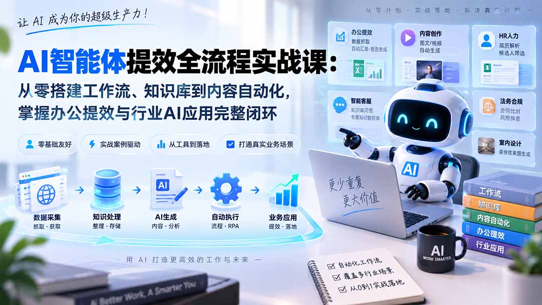 AI智能体提效全流程实战课：从零搭建工作流、知识库到内容自动化，掌握办公提效与行业AI应用完整闭环-桀创项目掘金社