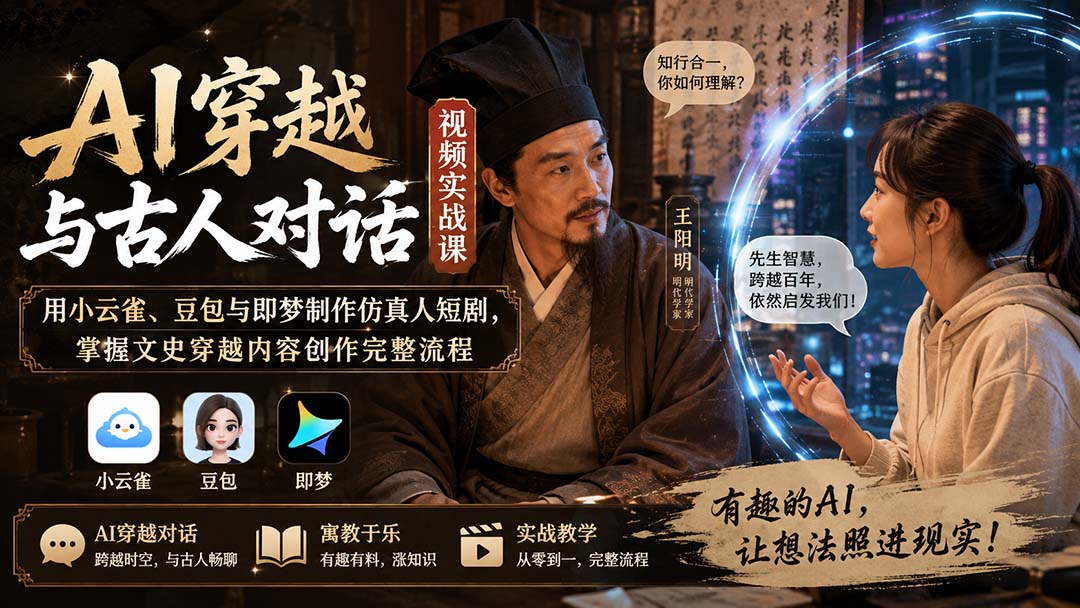 AI穿越与古人对话视频实战课：用小云雀、豆包与即梦制作仿真人短剧，掌握文史穿越内容创作完整流程-桀创项目掘金社