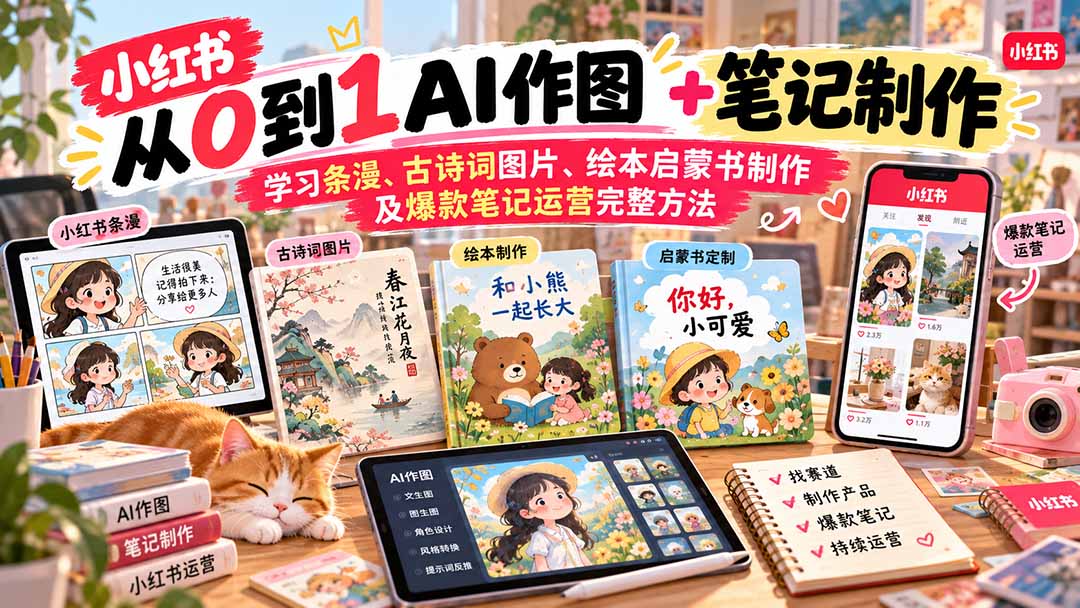 2026小红书AI内容创作从0到1：学习条漫、古诗词图片、绘本启蒙书制作及爆款笔记运营完整方法-桀创项目掘金社