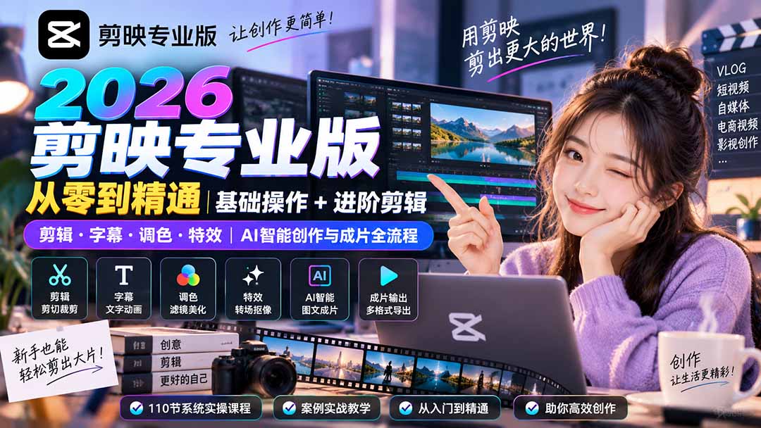 2026剪映专业版从零到精通｜基础操作+进阶剪辑｜剪辑·字幕·调色·特效｜AI智能创作与成片全流程-桀创项目掘金社