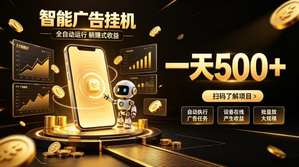 智能广告挂G项目，无需人工值守，全自动躺賺增收，单日收益可达500+【揭秘】-桀创项目掘金社