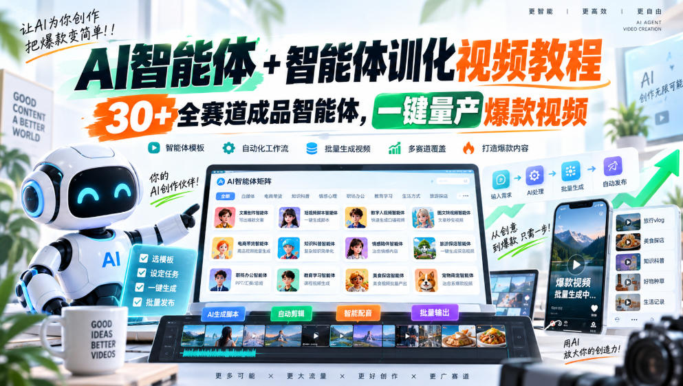 【无水印】AI智能体+智能体训化视频教程，30+全赛道成品智能体，一键量产爆款视频【更新】-桀创项目掘金社