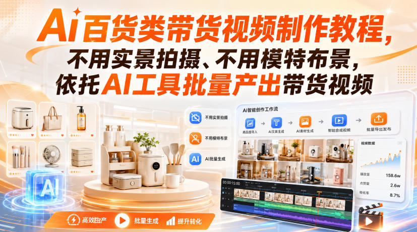 Ai百货类带货视频制作教程，不用实景拍摄、不用模特布景，依托AI工具批量产出带货视频-桀创项目掘金社