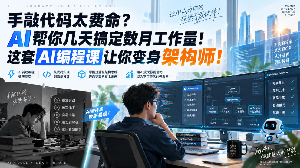 手敲代码太费命？AI帮你几天搞定数月工作量！这套AI编程课让你变身架构师！【原创双语字幕】-桀创项目掘金社