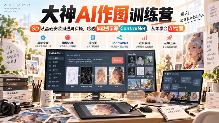 大神AI作图训练营，SD从基础安装到进阶实操，吃透模型提示词ControlNet，从零学会AI绘画-桀创项目掘金社