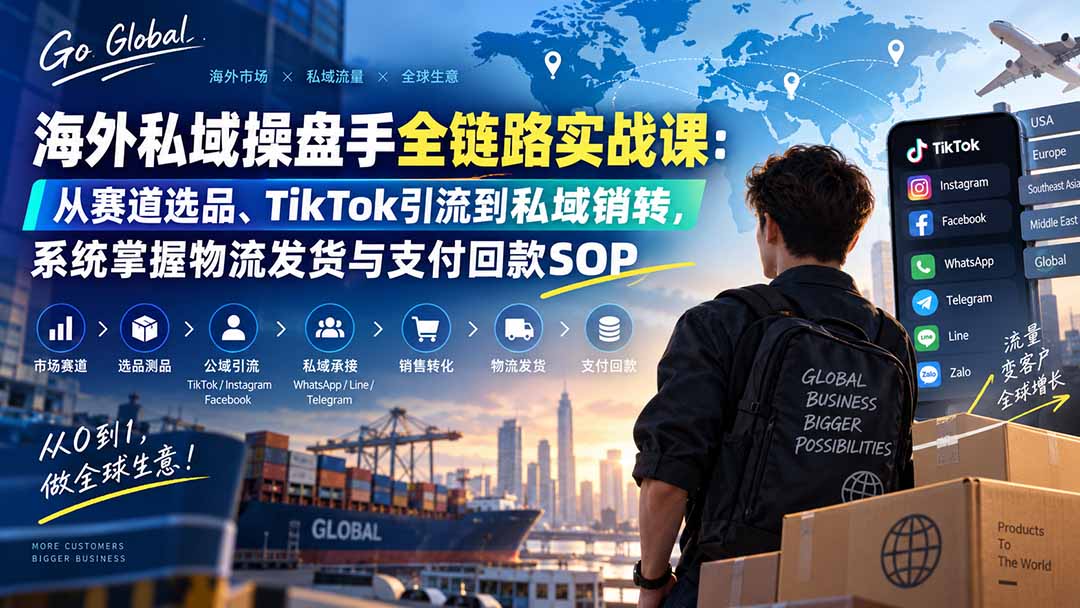 海外私域操盘手全链路实战课：从赛道选品、TikTok引流到私域销转，系统掌握物流发货与支付回款SOP-桀创项目掘金社