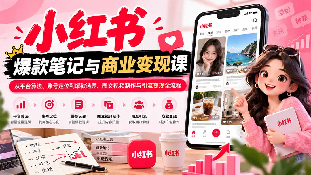 2026小红书爆款笔记与商业变现课：从平台算法、账号定位到爆款选题、图文视频制作与引流变现全流程-桀创项目掘金社