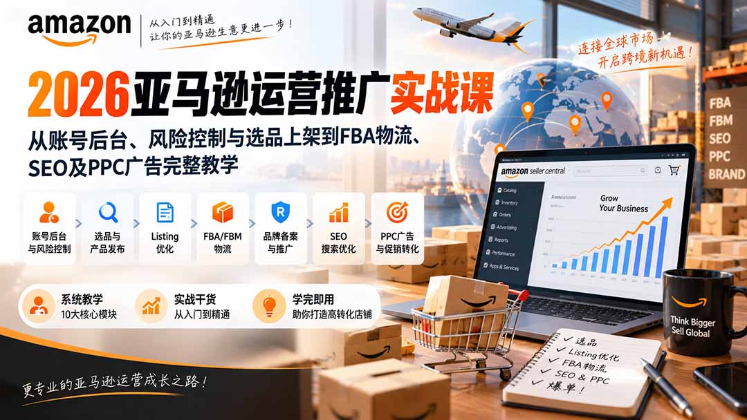 2026亚马逊运营推广实战课：从账号后台、风险控制与选品上架到FBA物流、SEO及PPC广告完整教学-桀创项目掘金社