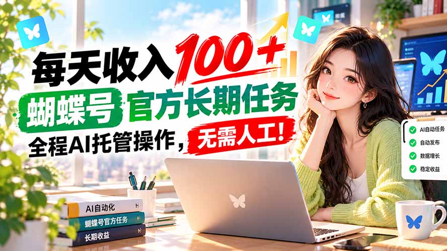 每天收入100＋， 蝴蝶号官方长期任务， 全程ai托管操作，无需人工！-桀创项目掘金社