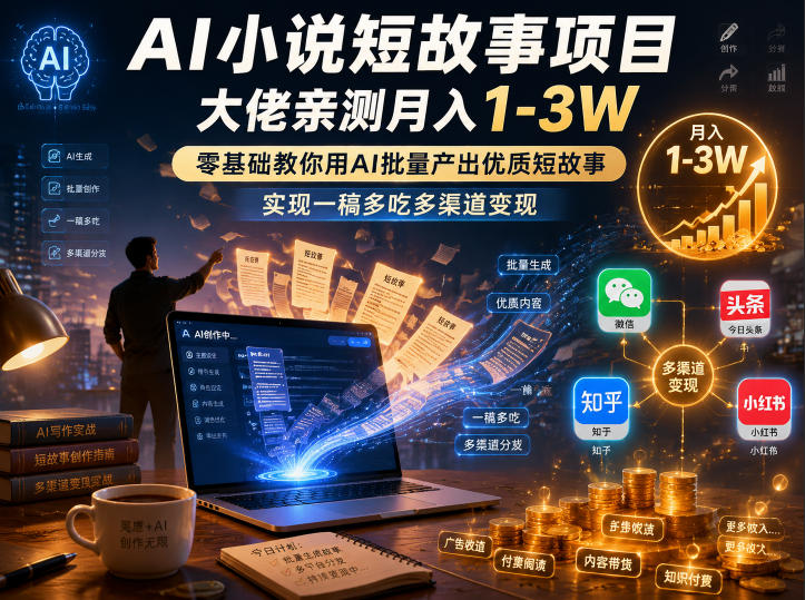 AI小说短故事项目，大佬亲测月入1-3W，零基础教你用AI批量产出优质短故事，实现一稿多吃多渠道变现(更新0910)-桀创项目掘金社