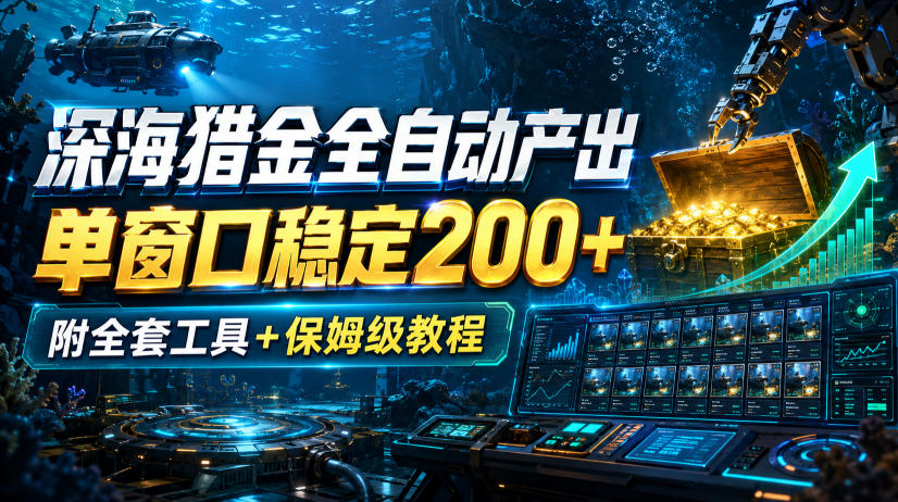 深海猎金全自动产出，单窗口稳定200+，附全套工具+保姆级教程【揭秘】-桀创项目掘金社
