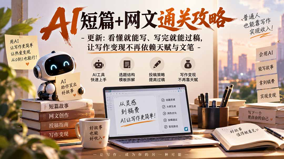 AI短篇+网文通关攻略-更新0921：看懂就能写、写完就能过稿，让写作变现不再依赖天赋与文笔-桀创项目掘金社