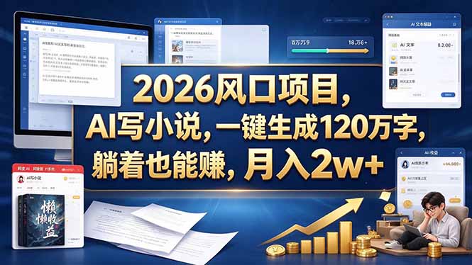 2026 风口项目，AI 写小说，一键生成 120 万字，躺着也能赚，月入 2w +-桀创项目掘金社