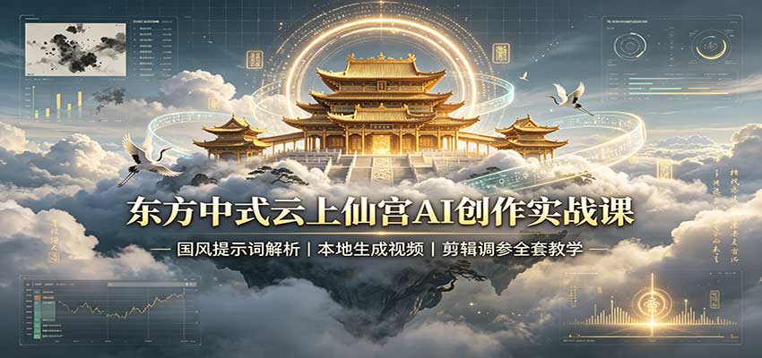 东方中式云上仙宫AI创作实战课：国风提示词解析，本地生成视频，剪辑调参全套教学-桀创项目掘金社