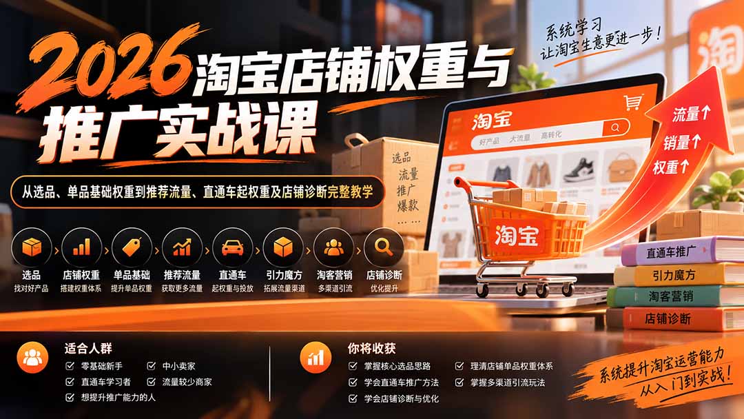 2026淘宝店铺权重与推广实战课：从选品、单品基础权重到推荐流量、直通车起权重及店铺诊断完整教学-桀创项目掘金社