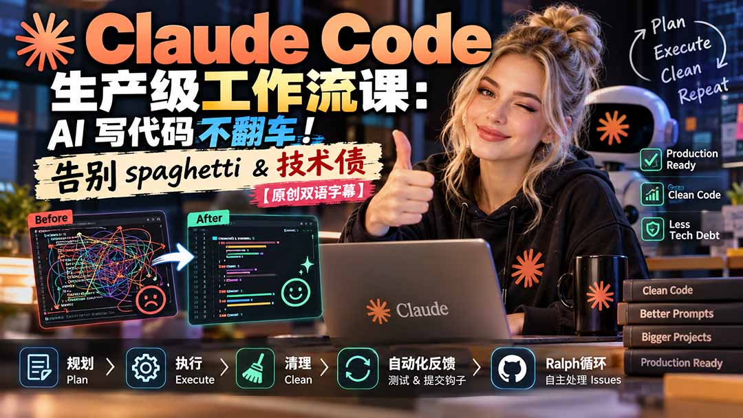 Claude Code 生产级工作流课：AI 写代码不翻车！告别 spaghetti & 技术债【原创双语字幕】-桀创项目掘金社