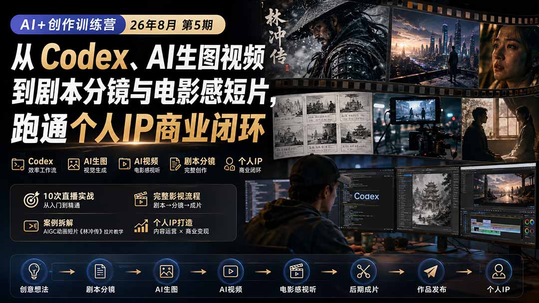 AI+创作训练营26年第5期-更新：从Codex、AI生图视频到剧本分镜与电影感短片，跑通个人IP商业闭环-桀创项目掘金社