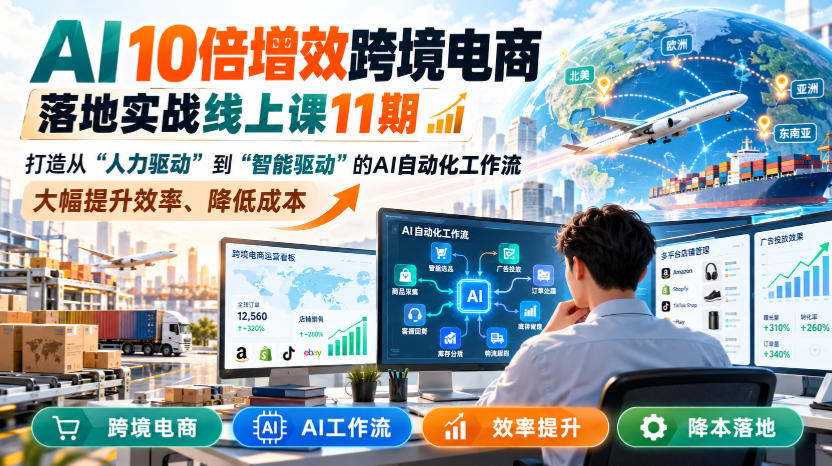 AI 10倍增效跨境电商落地实战线上课11期，打造从人力驱动到智能驱动的AI自动化工作流，大幅提升效率、降低成本-桀创项目掘金社