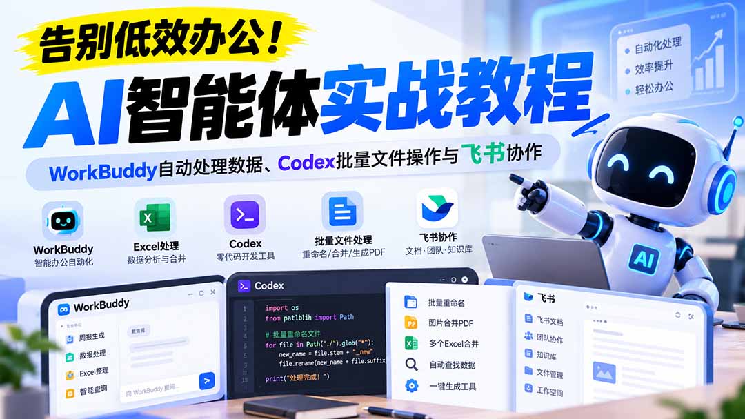 【无水印】告别低效办公！《AI智能体实战教程》WorkBuddy自动处理数据、Codex批量文件操作与飞书协作-桀创项目掘金社
