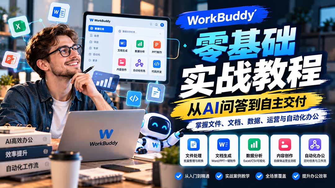 WorkBuddy零基础实战教程：从AI问答到自主交付，掌握文件、文档、数据、运营与自动化办公-桀创项目掘金社