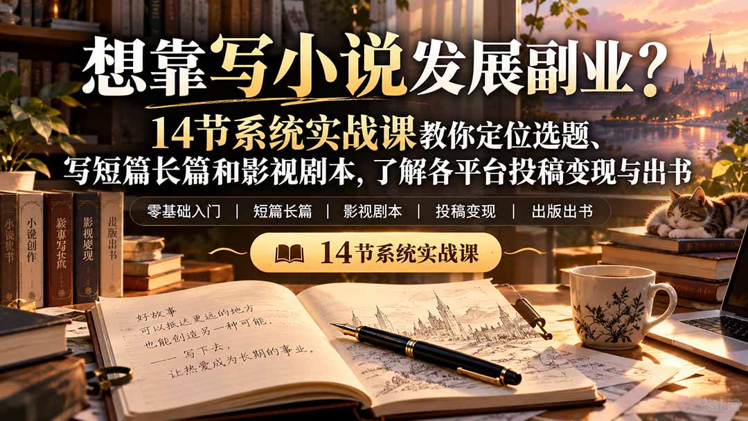 【无水印】想靠写小说发展副业？14节系统实战课教你定位选题、写短篇长篇和影视剧本，了解各平台投稿变现与出书-桀创项目掘金社