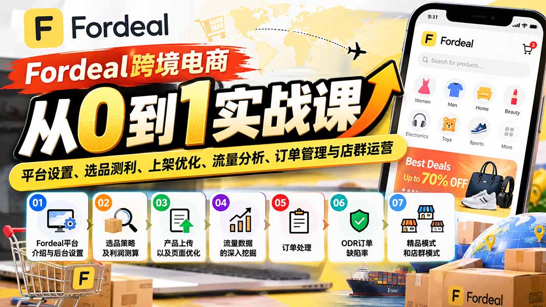 Fordeal跨境电商从0到1实战课：平台设置、选品测利、上架优化、流量分析、订单管理与店群运营-桀创项目掘金社