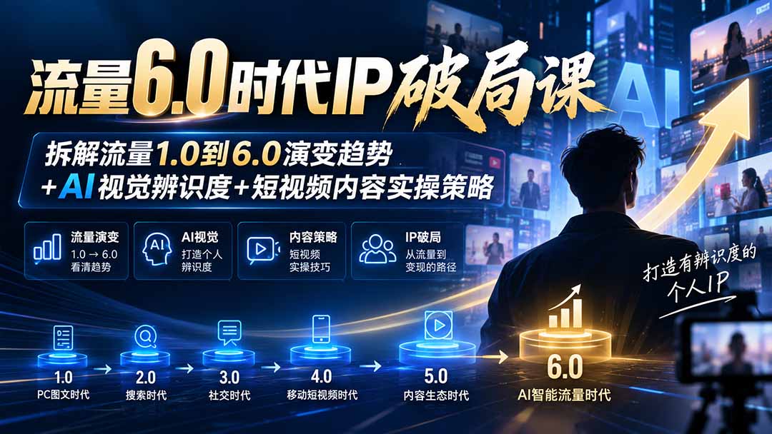 流量6.0时代IP破局课-更新：拆解流量1.0到6.0演变趋势+AI视觉辨识度+短视频内容实操策略-桀创项目掘金社