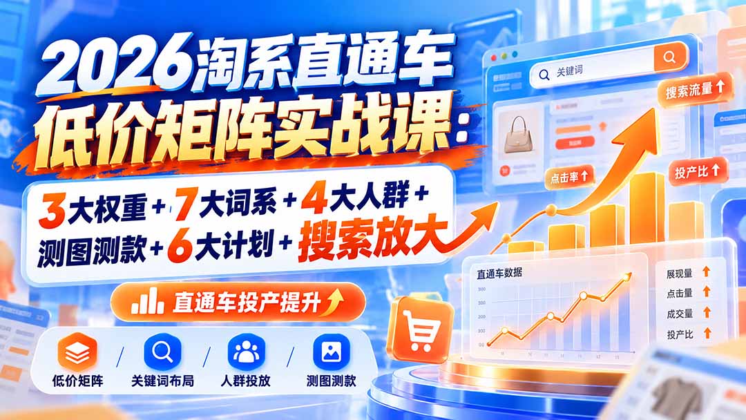 2026淘系直通车低价矩阵实战课：3大权重+7大词系+4大人群+测图测款+6大计划+搜索放大-桀创项目掘金社