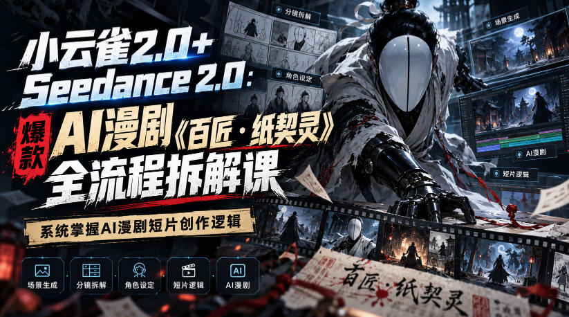 小云雀2.0+Seedance 2.0：爆款AI漫剧《百匠・纸契灵》全流程拆解课，系统掌握AI漫剧短片创作逻辑-桀创项目掘金社