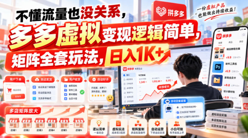 不懂流量也没关系，多多虚拟变现逻辑简单，矩阵全套玩法，日入1K+【揭秘】-桀创项目掘金社